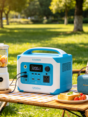 1200Wh 1200W Medium Compact Portable Power Station, Lightweight LiFePO4 Solar Powered Generator, Multi-Port Fast Charging Power Supply for Car Camping, Picnic & Outdoor Leisure