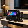 Compact Desktop Smart Karaoke Speaker with AI Voice Song Request, Portable All-in-One Karaoke Machine with Dual Microphone Inputs, HiFi Stereo Sound for Home Entertainment, Small Parties & Bedroom Use