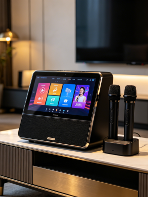 Compact Desktop Smart Karaoke Speaker with AI Voice Song Request, Portable All-in-One Karaoke Machine with Dual Microphone Inputs, HiFi Stereo Sound for Home Entertainment, Small Parties & Bedroom Use